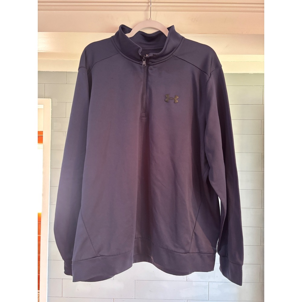 Under Armour Mens Navy Blue Quarter Zip Pullover Athletic Sweatshirt 2XL Loose